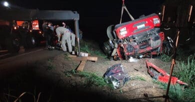 Caminhão tomba e mata motorista na BR-280 no PR