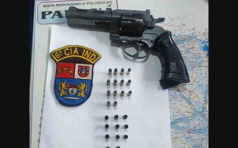 Arma de fogo e munições apreendidas