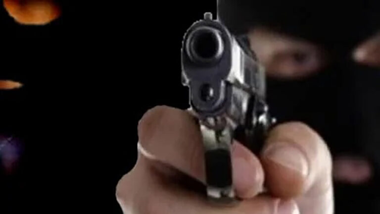 Mão segurando uma arma de fogo apontada para frente, imagem ilustrativa de assalto