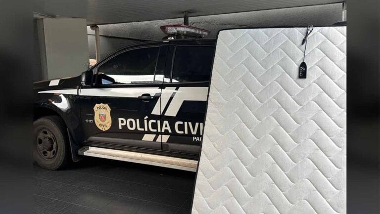 Viatura da Polícia Civil e colchão magnetico na delegacia