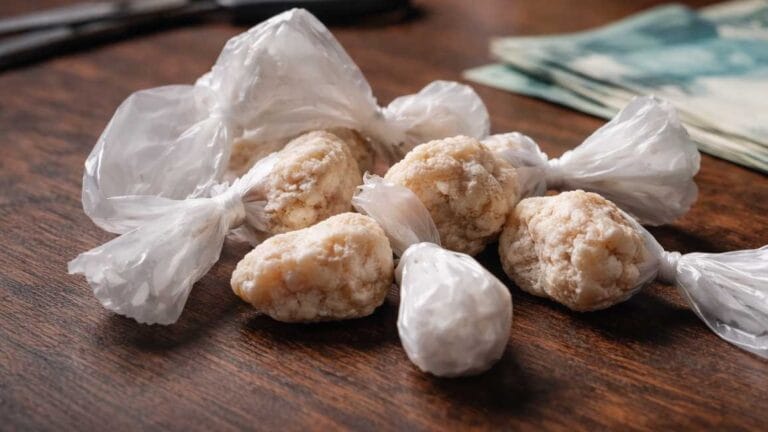 Imagem ilustrativa mos pedras de crack sobre a mesa