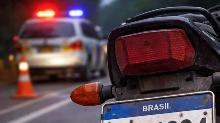 Moto com placa artesanal grotesca apreendida em Rio Branco do Iva