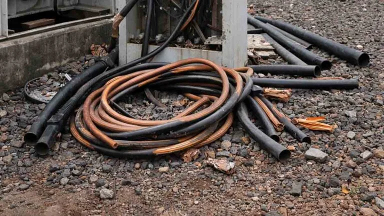 Imagem representa cabos de cobre furtados em torre de telefonia no centro de Faxinal