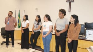 Reunião do Grupo Reflexivo para Homens Autores de Violência realizada no Fórum de São João do Ivaí com acadêmicos de Psicologia da Fatec Ivaiporã.