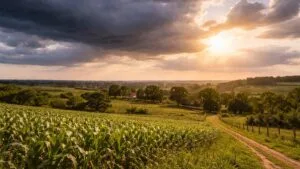 Céu com muitas nuvens sobre área rural indicando tempo instável em Ivaiporã