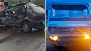 Acidente entre carro e caminhão na PRC-272 em Dinizópolis