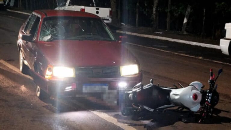 Acidente em Borrazópolis mobiliza Polícia Militar após colisão entre moto e carro na Avenida Brasil