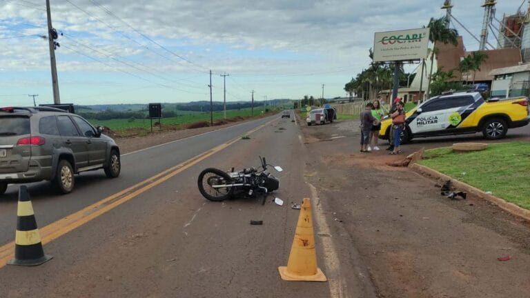 Motociclista ficou ferido após colisão traseira na PR-457
