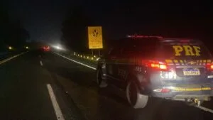 Viatura da PRF e equipes de atendimento em ocorrência de atropelamento na BR-376 em Ortigueira