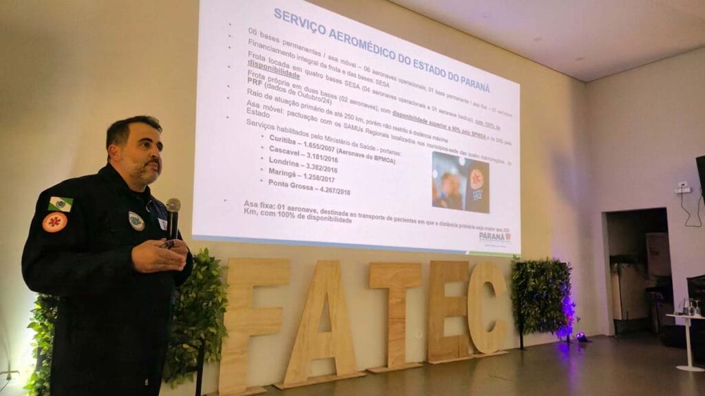 Marcos Silva palestra na X Enf Week da Fatec Ivaiporã sobre atendimento aeromédico