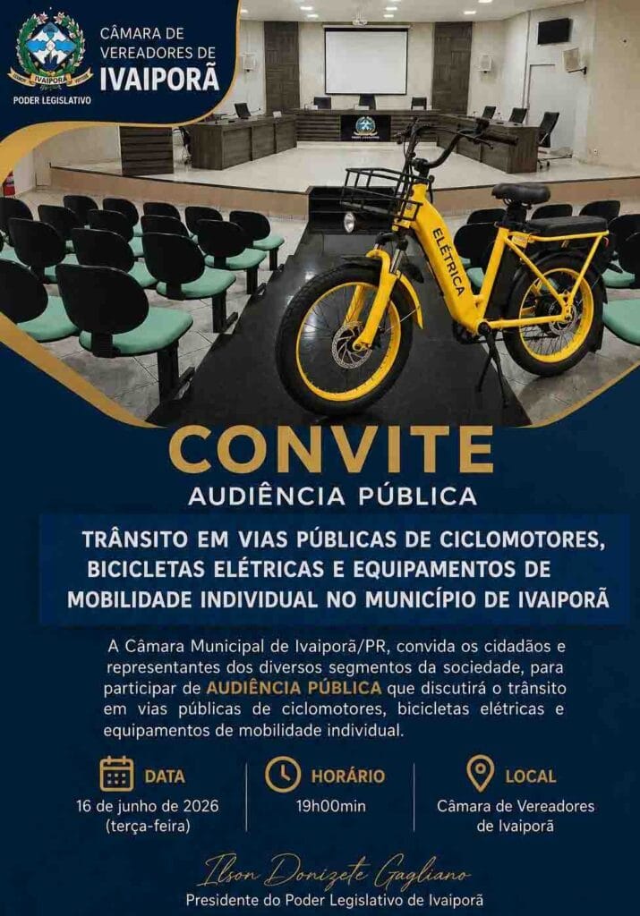 Audiência pública na Câmara de Ivaiporã debate uso de bicicletas elétricas e mobilidade urbana