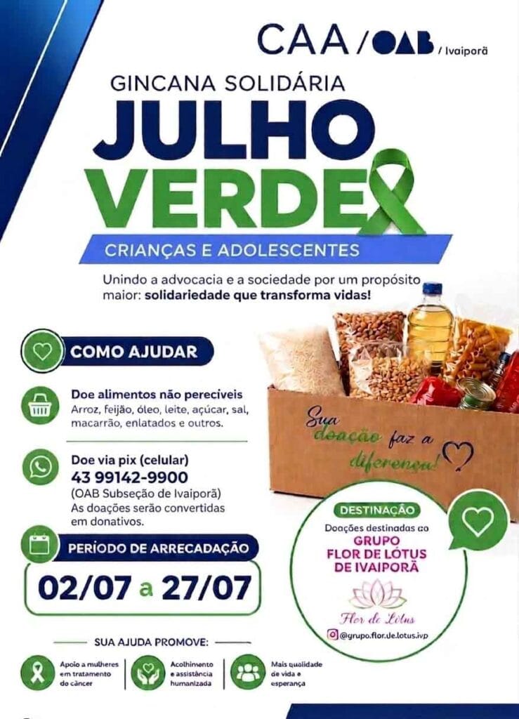 OAB Ivaiporã promove Gincana Solidária para apoiar Grupo Flor de Lótus Banner