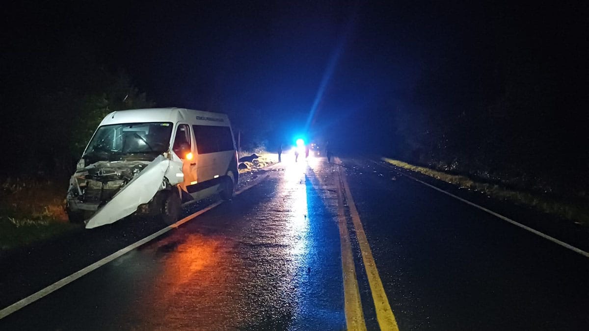 Van da Secretaria Municipal de Saúde de Bandeirantes após acidente com búfalos na BR-153, em Ventania.