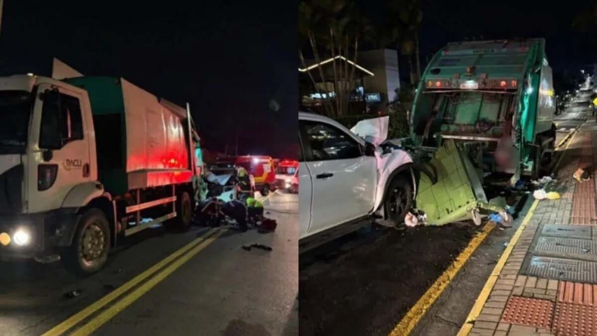 Ivan Maldonado / Notícias Online Acidente entre caminhonete e caminhão de coleta de lixo provocou a morte de um trabalhador de 26 anos em Içara, no Sul de Santa Catarina