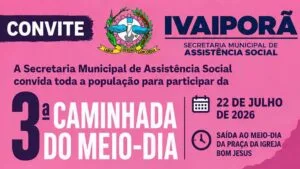 Cartaz divulga a Caminhada do Meio-Dia, que acontece em 22 de julho de 2026, em Ivaiporã, pelo combate ao feminicídio