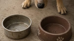 Três cães resgatados pela Polícia Militar após denúncia de maus-tratos em Borrazópolis.