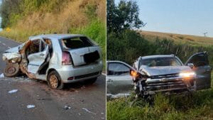 Equipes de socorro atenderam as vítimas de colisão na PR-487 em Manoel Ribas