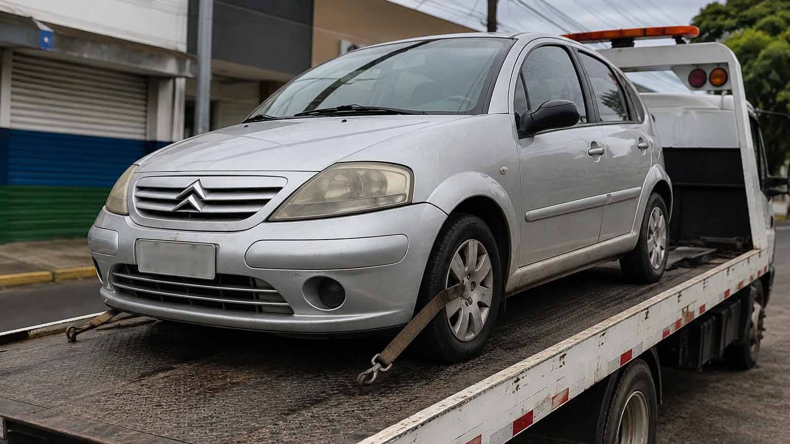 A Polícia Militar recolheu um veículo abandonado ao pátio