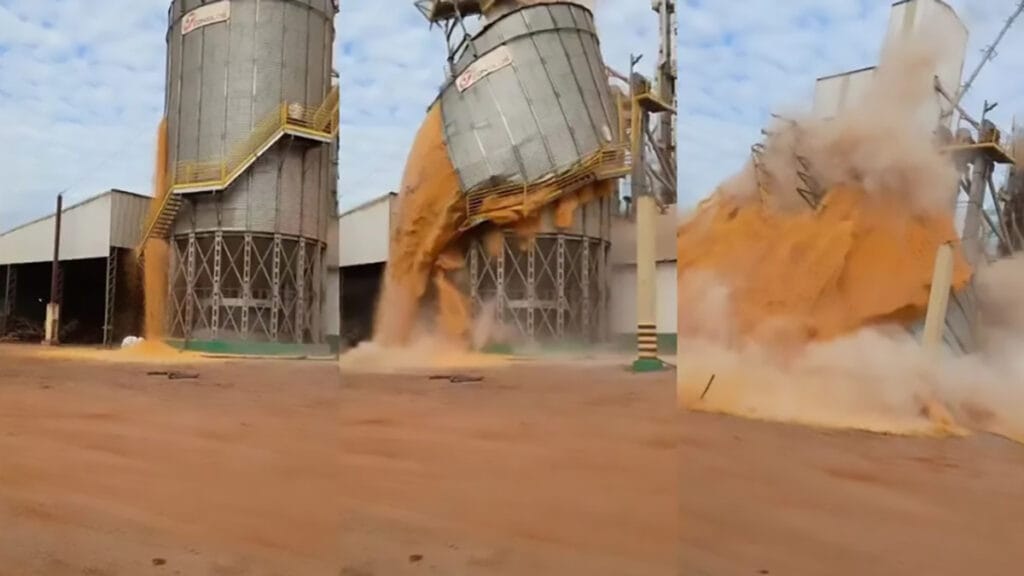 Silo de armazenamento de milho da Cocamar desaba em Primeiro de Maio, no Paraná.