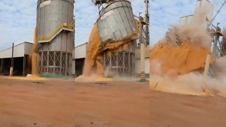 Silo de armazenamento de milho da Cocamar desaba em Primeiro de Maio, no Paraná.