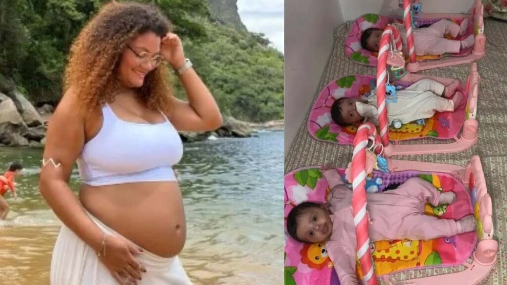 Mulher descobre que engravidou novamente enquanto esperava gêmeos Thaís Campos Varanda descobriu que esperava três meninas após um segundo ultrassom