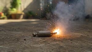 Ilustração de Bombinha explodindo no quintal de uma residência em São João do Ivaí