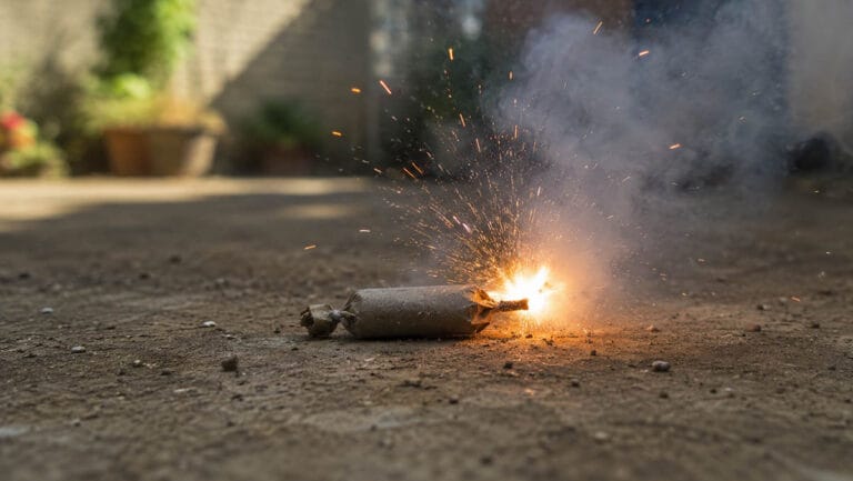 Ilustração de Bombinha explodindo no quintal de uma residência em São João do Ivaí