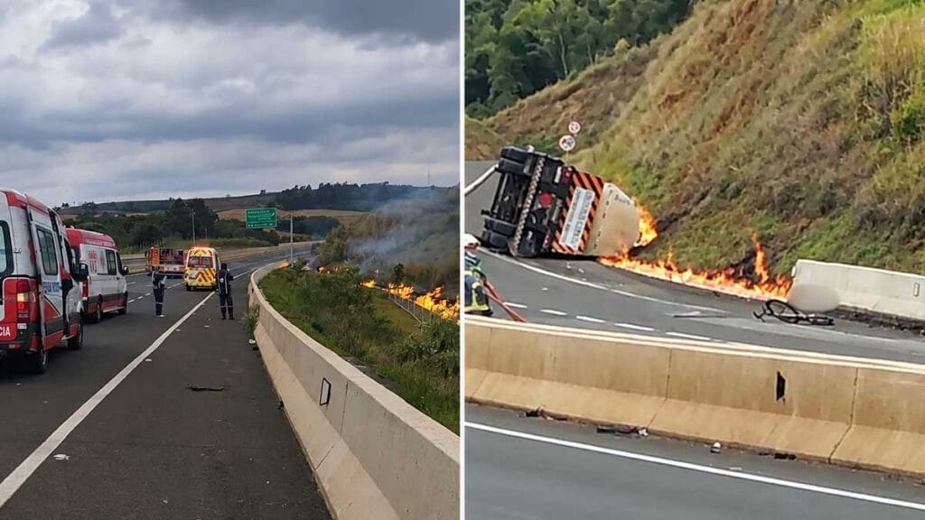 Ciclista morre após acidente com bitrem na BR-376 em Jandaia do Sul Acidente com bitrem na BR-376 em Jandaia do Sul, com veículo tombado e fogo às margens da rodovia.