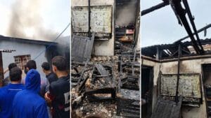 Caminhão-pipa da prefeitura auxilia no combate a incêndio em residência na Avenida Rui Barbosa, em Lunardelli