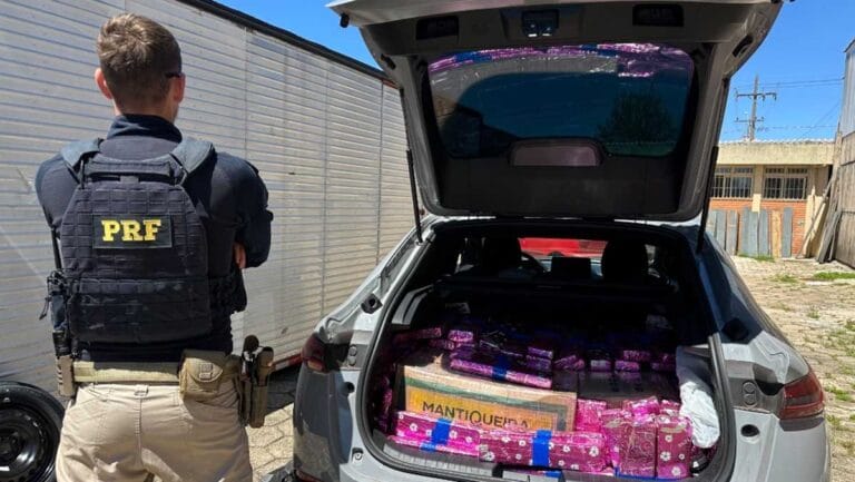 RF apreende 362 kg de maconha em carro na BR-277, em Candói, no Paraná.
