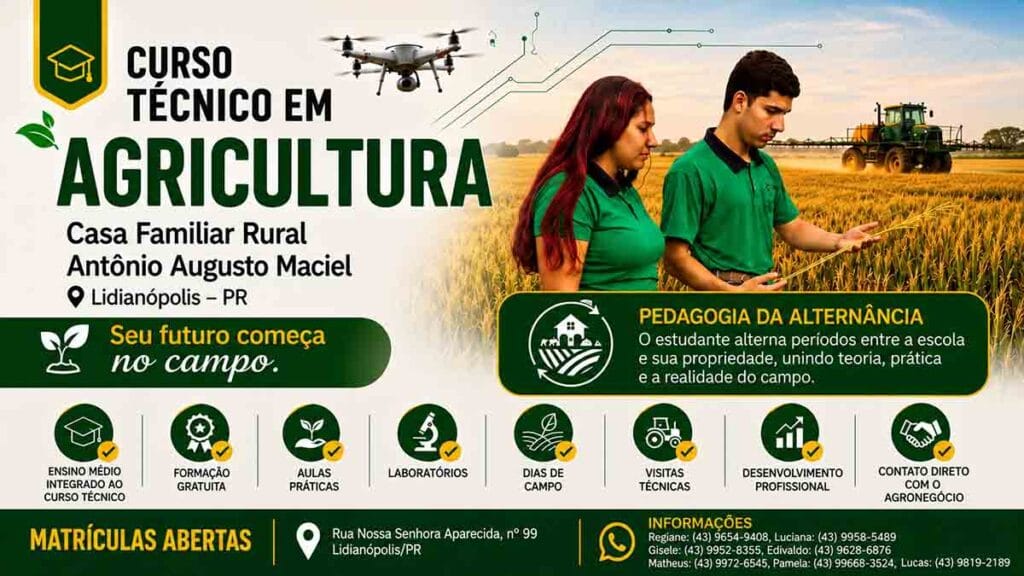 Casa Familiar Rural Antônio Augusto Maciel está com matrículas abertas para o Curso Técnico em Agricultura em Lidianópolis.