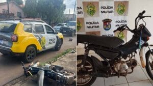 Motocicleta com sinais de adulteração apreendida pela Polícia Militar em Faxinal