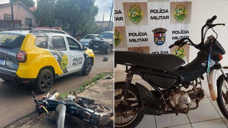 Motocicleta com sinais de adulteração apreendida pela Polícia Militar em Faxinal