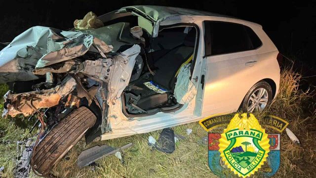 O acidente aconteceu no km 202+800, por volta das 21 horas./ Foto: PRE