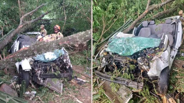 Homem sendo resgatado de carro caído em ribanceira na PR-170, Apucarana