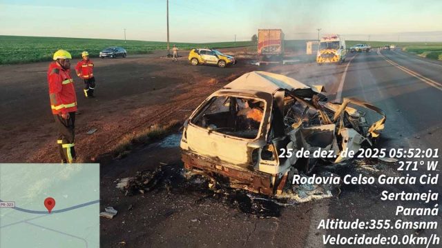 colisão frontal na PR-323, em Sertaneja / Foto: PRE