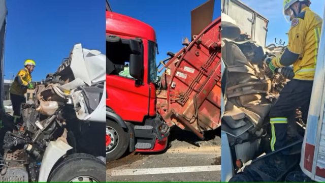 Engavetamento entre caminhões na BR-101 em São José (SC) — Foto Corpo de Bombeiros