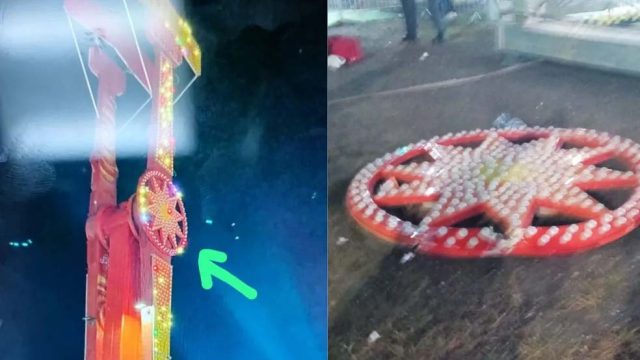 kamikaze Peça de brinquedo despenca e deixa duas pessoas feridas em parque no litoral de SP — Foto: Arquivo Pessoal