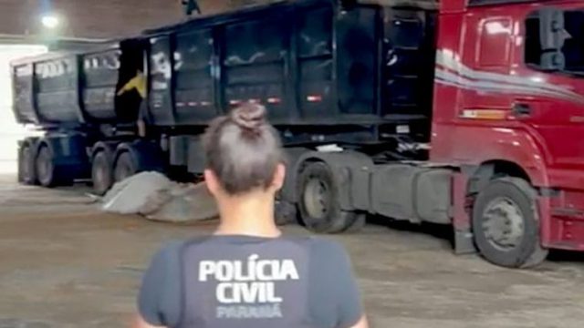 Os policiais flagraram uma carreta descarregando uma carga de fertilizantes / Foto: PCPR